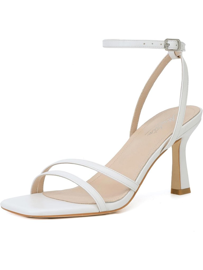 Women's White Ankle Strap Lace Up Heel Square Open Toe Party High Heeled Sandals